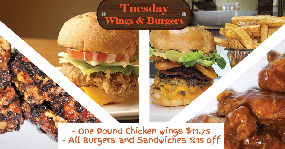 Tuesday Wings for $11.75 and 15% off all burgers and sandwiches at Xaymaca