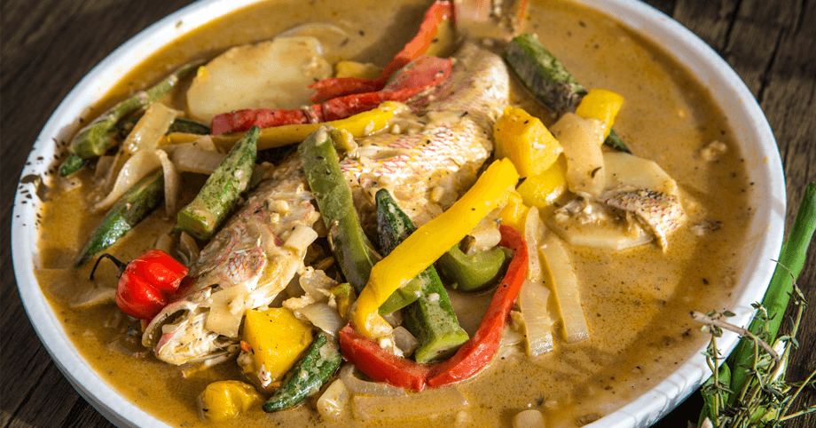 Steam fish with okra, a traditional Caribbean dish with rich flavors
