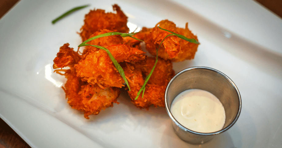 Tasty handmade coconut jumbo shrimp with a crispy coconut crust
