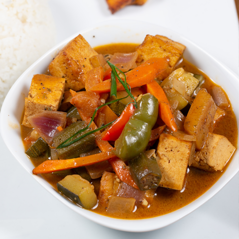 Brown stew tofu, vegan dish – thumbnail view